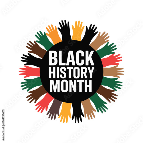 Black History Month Celebration with Diverse Raised Hands in Circular Design