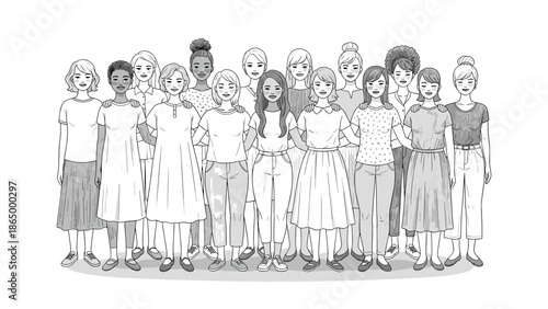 Diverse group of women standing together in unity and friendship, Generative AI.