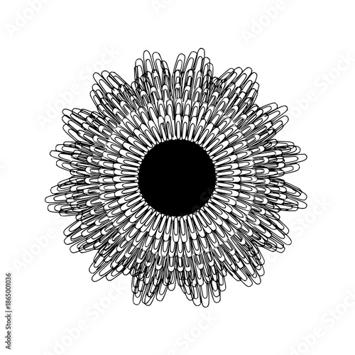 Black and White Paperclip Flower Arrangement on White Background with office supply and creative and art in sculpture paper clips for isolated