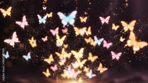 Colorful Butterflies Flying in Dark Space Page.