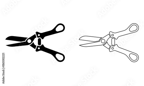 Two pairs of pruning shears in black and line art on transparent background