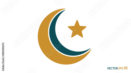 Vector graphic of a gold crescent moon with a star on a white background, in EPS 10 format.