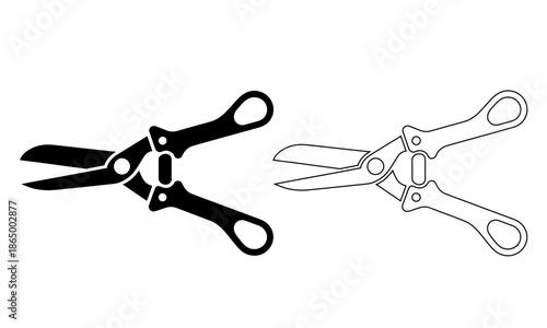Two pairs of scissors in black and white on transparent background