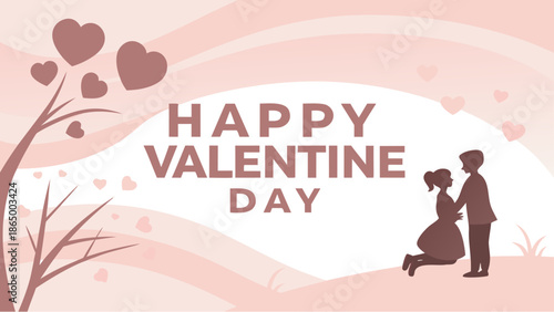 Romantic Valentine's Day couple proposal with hearts and tree