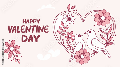 Happy Valentine's Day with lovely birds on heart shaped branch