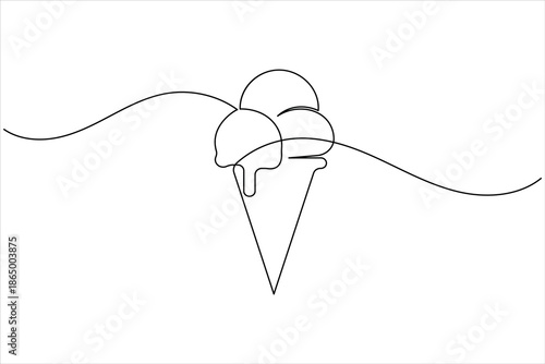 Ice cream cone one line drawing continuous line art vector
