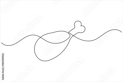 Minimalist continuous one line drawing of a chicken drumstick leg