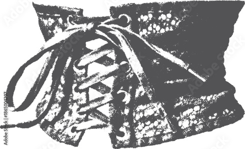 Corset illustration with detailed lacework and elegant design. A black textile fashion vector illustration showcasing vintage style.