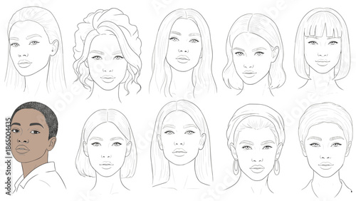 Diverse group of people with different hairstyles and expressions, Generative AI.