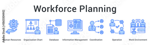Workforce planning banner web icon organizing human resources structure with database management and operational coordination.
