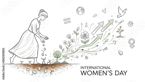 Empowering woman nurturing growth and equality on International Women's Day, Generative AI.