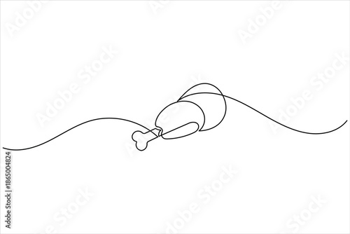 Continuous one line drawing of roasted chicken leg drumstick food icon