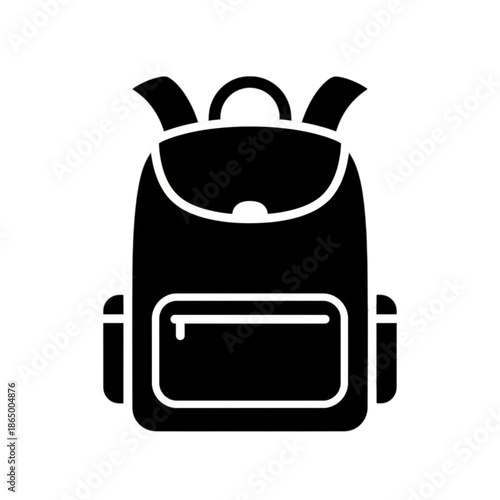 A minimalist vector image of a school backpack with multiple compartments and straps isolated on a white background