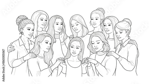Diverse group of women supporting each other in unity and friendship, Generative AI.