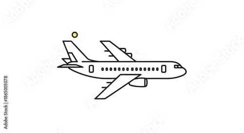 Simple line art icon of an airplane, a minimalist illustration representing travel, flight, and transportation on a white background.