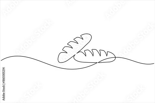 Minimalist one line drawing of two fresh baguettes for bakery design