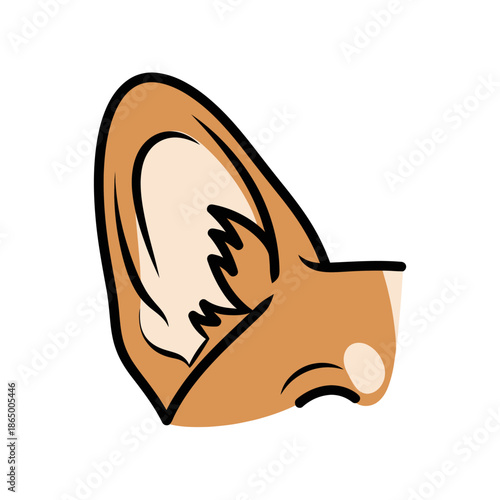 Cartoon Illustration of a Single Animal Ear with Fur.