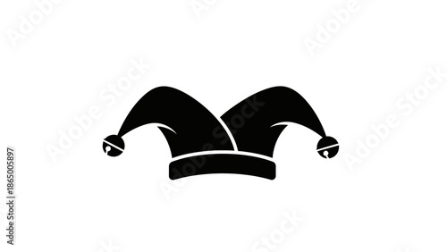 Black and white jester hat with bells, a symbol of humor and entertainment.