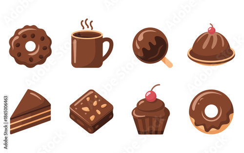 Chocolate making ingredients set, cocoa beans, butter block, milk jug, sugar bowl, whisk spoon, pastry workshop event, bakery class vector