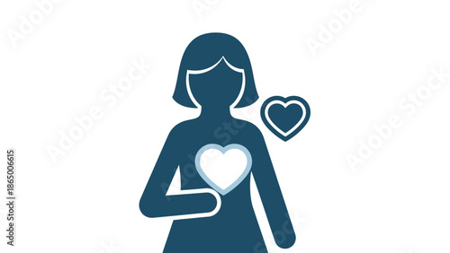 Woman silhouette with heart symbols representing love, care, and health.