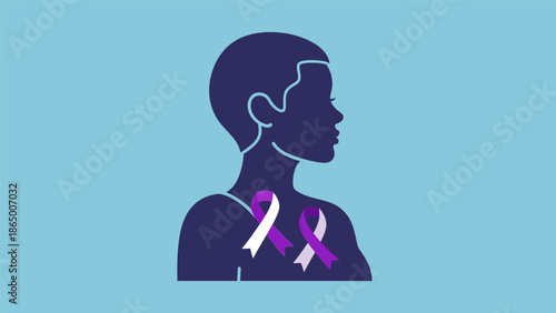 Woman's silhouette with two awareness ribbons, symbolizing support for health causes and advocacy.
