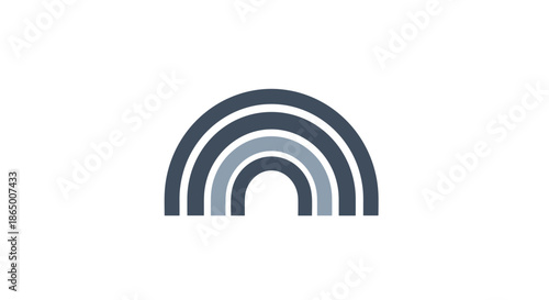 Minimalist and modern Scandinavian-style rainbow icon in muted blue and grey tones, isolated on a white background for nursery decor.