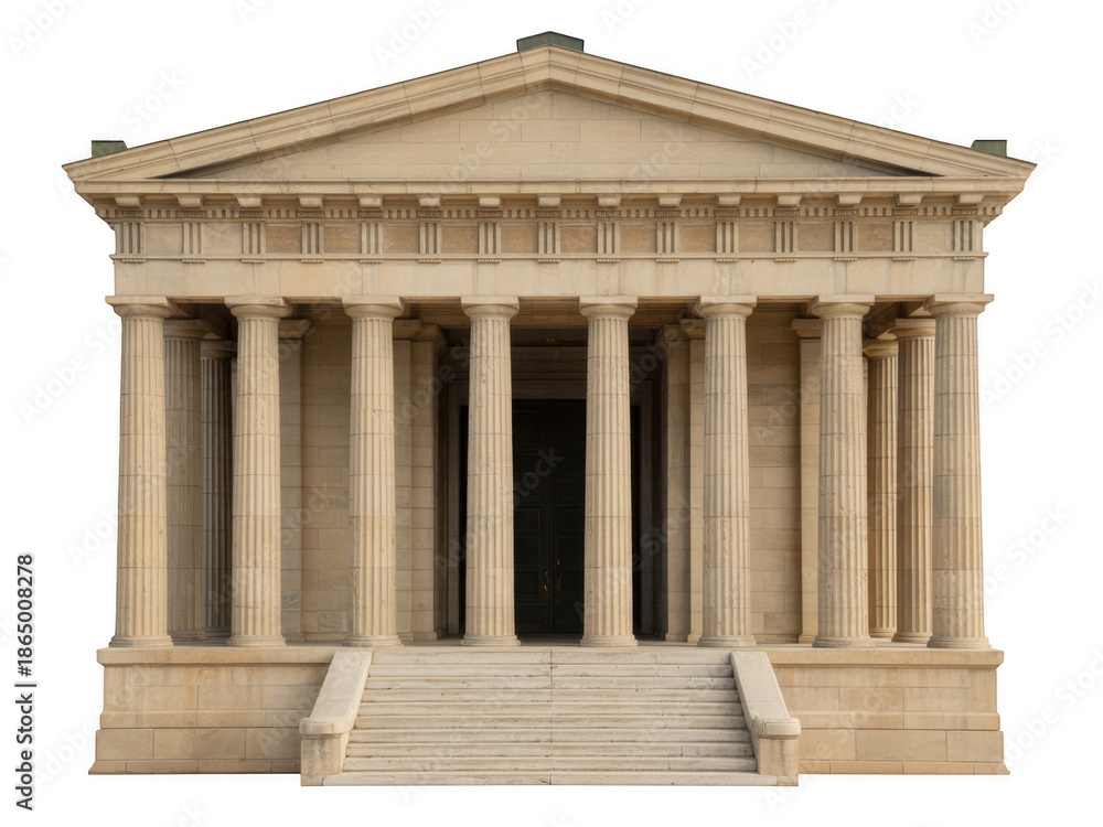 Obraz premium Beige stone building with columns and stairs isolated on a transparent background