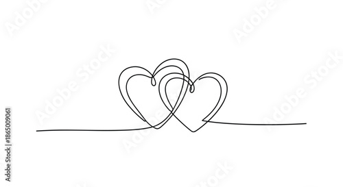 Continuous single line drawing animation of two intertwined hearts, representing love, romance, connection, and togetherness.