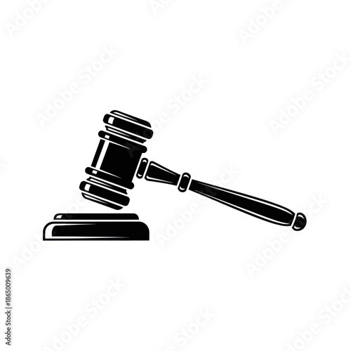 Black and White Gavel Illustration for Legal and Auction Concepts.