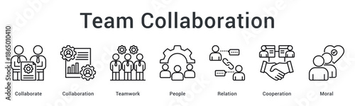 Team collaboration banner web icon emphasizing teamwork and cooperation with strong relations and workplace morale building.