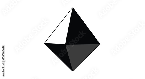 Free Download Black, white, and gray 3D octahedron, a platonic solid with eight triangular faces, isolated on a white background. - GFXLoad