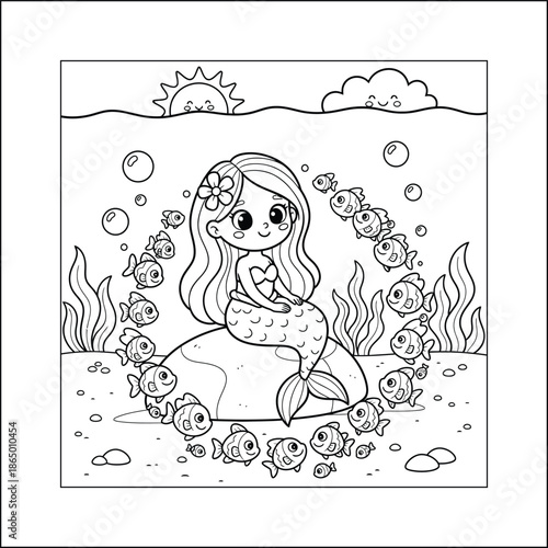 mermaid coloring page line art vector	