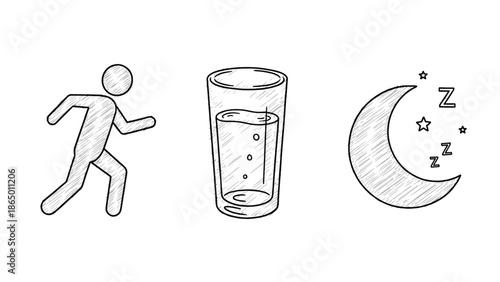 Stunning illustration of healthy lifestyle with running hydration and sleep, Generative AI.