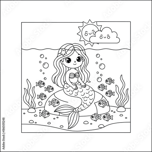 mermaid coloring page line art vector	