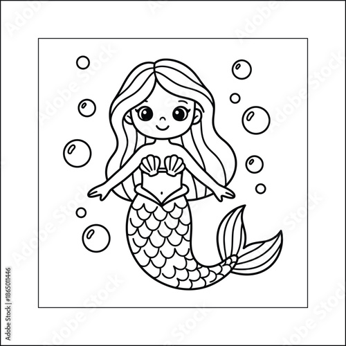 mermaid coloring page line art vector	
