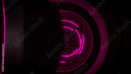 Neon pink vault opens with glowing circular light rings, creating a futuristic logo reveal intro. Clean abstract animation ideal for YouTube intros, branding, and modern digi