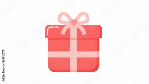 Illustrated red gift box with decorative bow isolated on white background