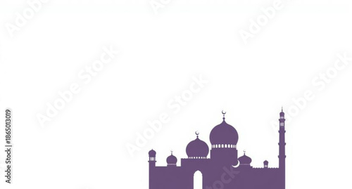 Vector illustration of a mosque silhouette in Istanbul featuring a domed building with minarets as a historic travel landmark and religious architecture symbol