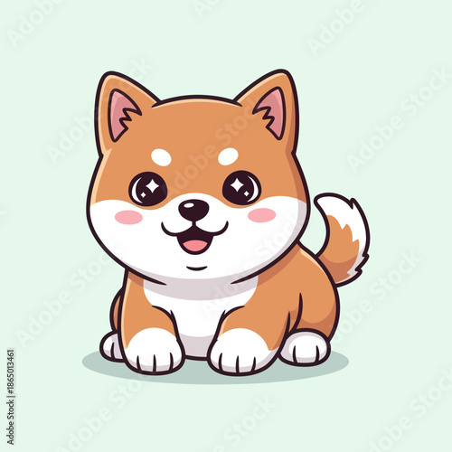 Adorable Shiba Inu Puppy Cartoon Illustration with Playful Expression.