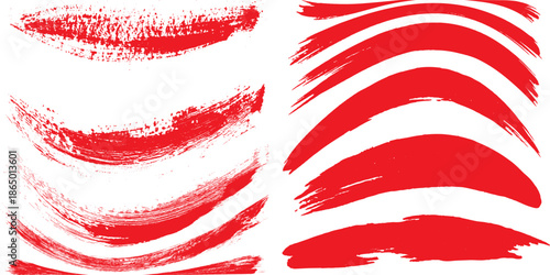 Photo red grunge lines, brush strokes oil paint isolated on white background