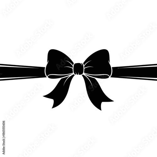Elegant Black Bow Tie on Ribbon for Gift Decoration.