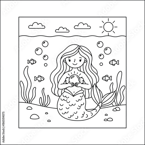 mermaid coloring page line art vector	