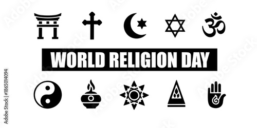 World Religion Day Icon Set: Diverse Religious Symbols for Global Interfaith Unity