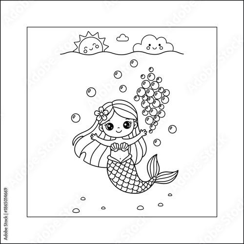 mermaid coloring page line art vector	