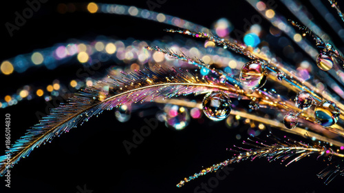 Close up of a plant with water droplets on it, set against a dark background. Professional commercial content. Commercial. High-resolution. High-res. Premium quality. Premium. Professional grade.