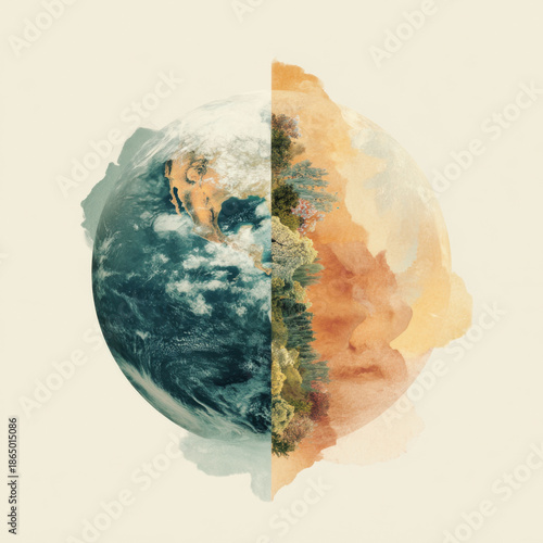 Painting of the earth with a white background, featuring a tree in the center. Professional commercial content. Commercial. High-resolution. High-res. Premium quality. Premium. Professional grade.