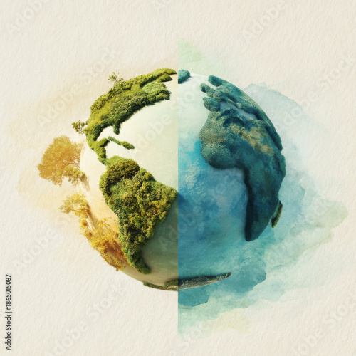 Globe with a green and blue color scheme on a white background. Professional commercial content. Commercial. High-resolution. High-res. Premium quality. Premium. Professional grade. Quality.