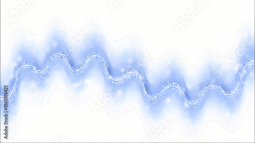 Dynamic blue waves rendered with granular dots and scattered luminous points create a sense of depth and movement. An abstract and energetic digital landscape. Abstract wireframe in blue