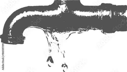 Pipe with a water leak. Simple vector illustration depicting a droplet falling from the plumbing system.