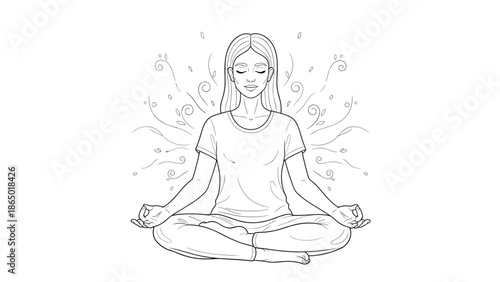 Serene woman meditating in peaceful atmosphere with closed eyes, Generative AI.